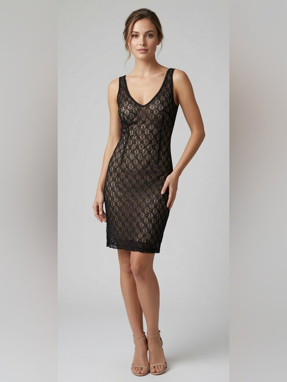 Vintage 90s Black Lace Dress‎ with Nude Slip Size XS Whimsigoth Romantic Sexy